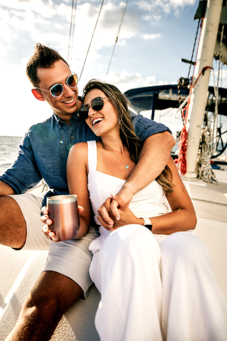 Couple onboard St. Pete Sailing Charters day sail - sailboat photoshoot