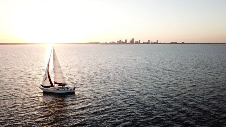 Sailboat on Tampa Bay near St. Petersburg at sunset